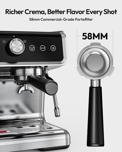 EUHOMY Espresso Machine with Grinder, 20 Bar Professional Espresso Coffee Maker for Home,with Milk Frother for Latte, Cappuccino & Barista-Style