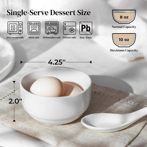DOWAN 10 OZ Small Bowls, Ice Cream Bowls - 4.25" Ceramic Dessert Bowl Set of 6 - Porcelain Small Cereal Bowls, Side Dishes Dipping Bowl for Portion Control - Dishwasher Microwave Safe（Soft White