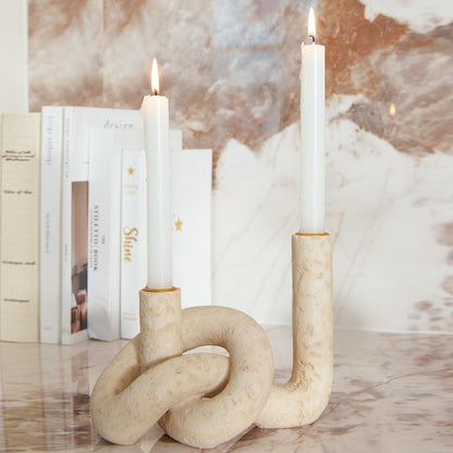 DN DECONATION Knot Shaped Taper Candle Holders - Travertine Resin Candlestick Holders, Candle Sticks Holder Boho Farmhouse Decor Coffee Table Centerpiece for Living Room Fireplace Wedding