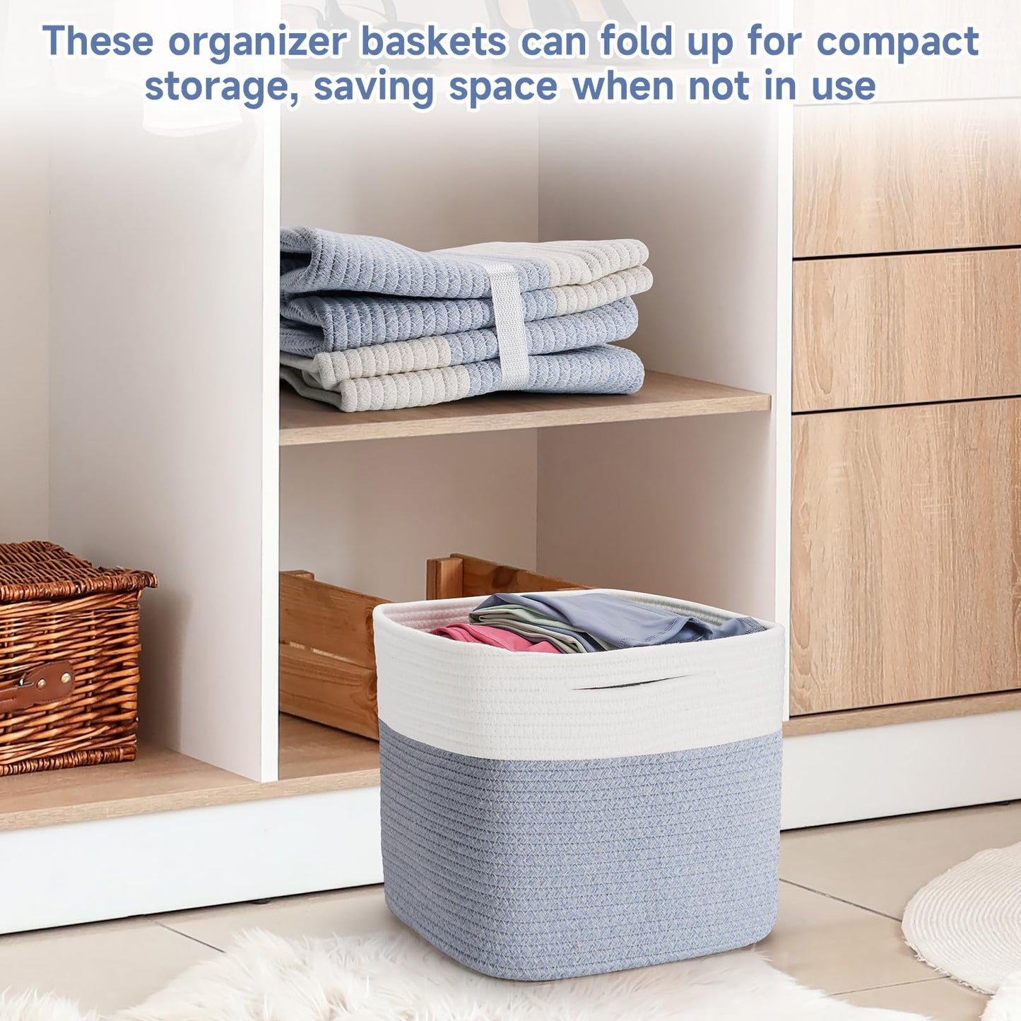 Maxuni Storage Cubes Cotton Rope Woven Baskets for Organizing, 11 Inch Cube Storage Bin, Cotton Rope Square Basket, Storage Baskets for Shelves Organizer, Closet-2Pack