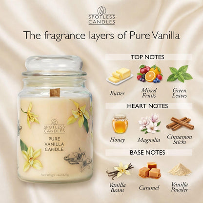 Vanilla Candle 22oz: 130 Hour Burn, Large Jar Scented Soy Wax Candle, Wooden Wick, Warm Vanilla Sugar, Luxury Gift Box, Home Decor by Spotless Candles