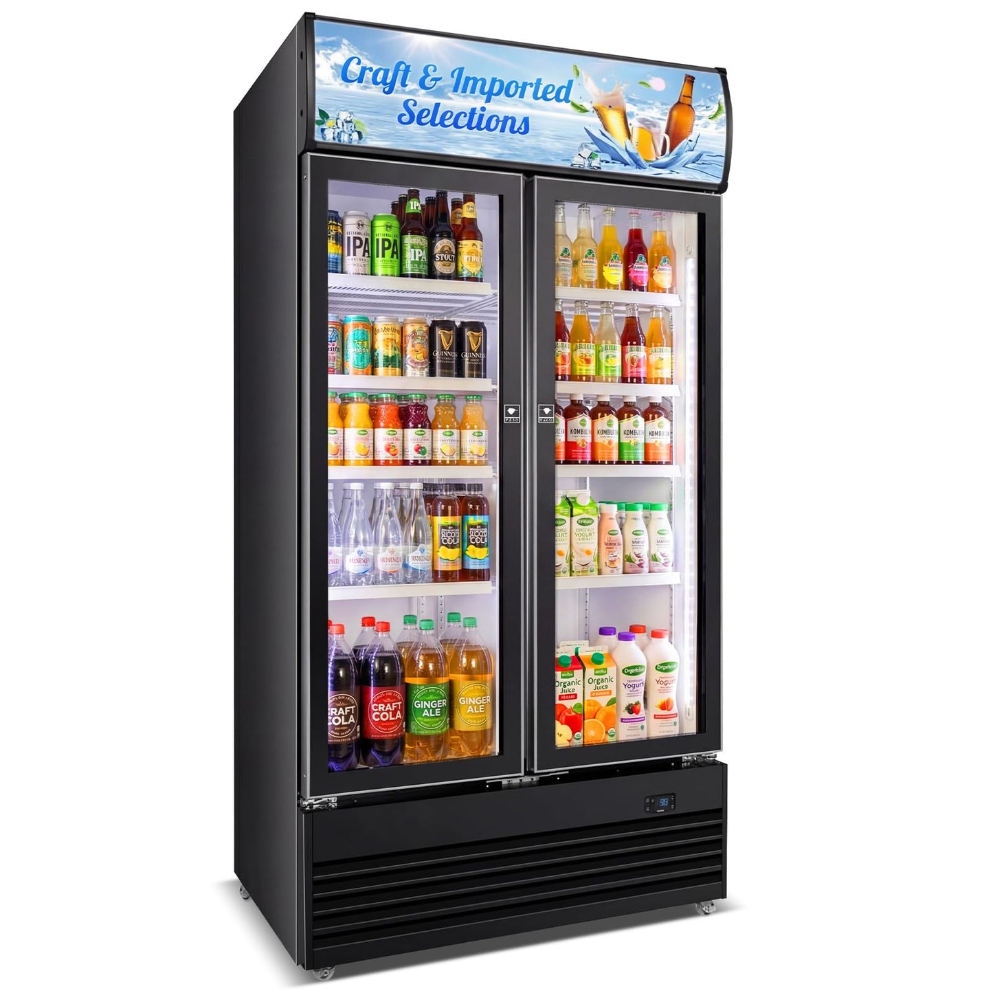 Velivi Commercial Display Beverage Fridge, 40″ Double Glass Door Refrigerator, 28.1 Cu.Ft Large Capacity with 8 Adjustable Shelves, Upright Cooler for Shop, Bar & Restaurant