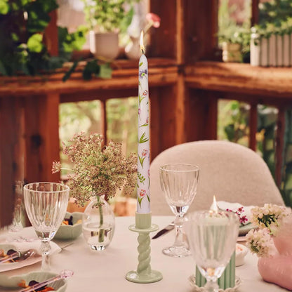 Taper Candles 10 Inch Print Candle Handmade Unscented Tulip Long Candles 2 Pack Twisted Candlesticks for Wedding Home Decoration Gifts