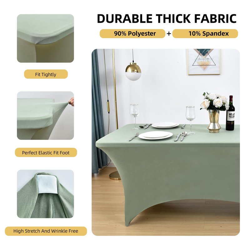 ZarzaaSik 122 6-Pack 6ft Spandex Table Covers for Rectangle Standard Folding Tables - Wrinkle Resistant Stretch Tablecloths - Ultimate Fitted Table Protector for Parties, Banquet, and Wedding
