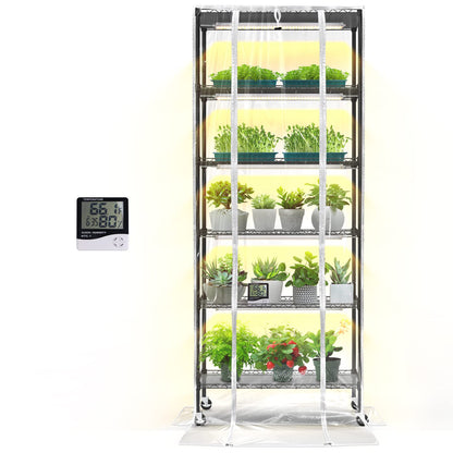 Bstrip Indoor Greenhouse with Grow Light, DIY Plant Shelf with Cover, 6 Tier Plant Stand, 5 Pack 150W Full Spectrum Grow Lights with 3 Color Mode For Indoor Plants, Seed Starting, 29.5"L×13.8"W×71"H