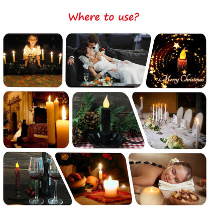 CVHOMEDECO. Glitter Flameless Candles Flickering Battery Operated LED Taper Candles with Timer for Home, Wedding, Halloween, Christmas Decor. Black, 4-3/4 Inch, Set of 3