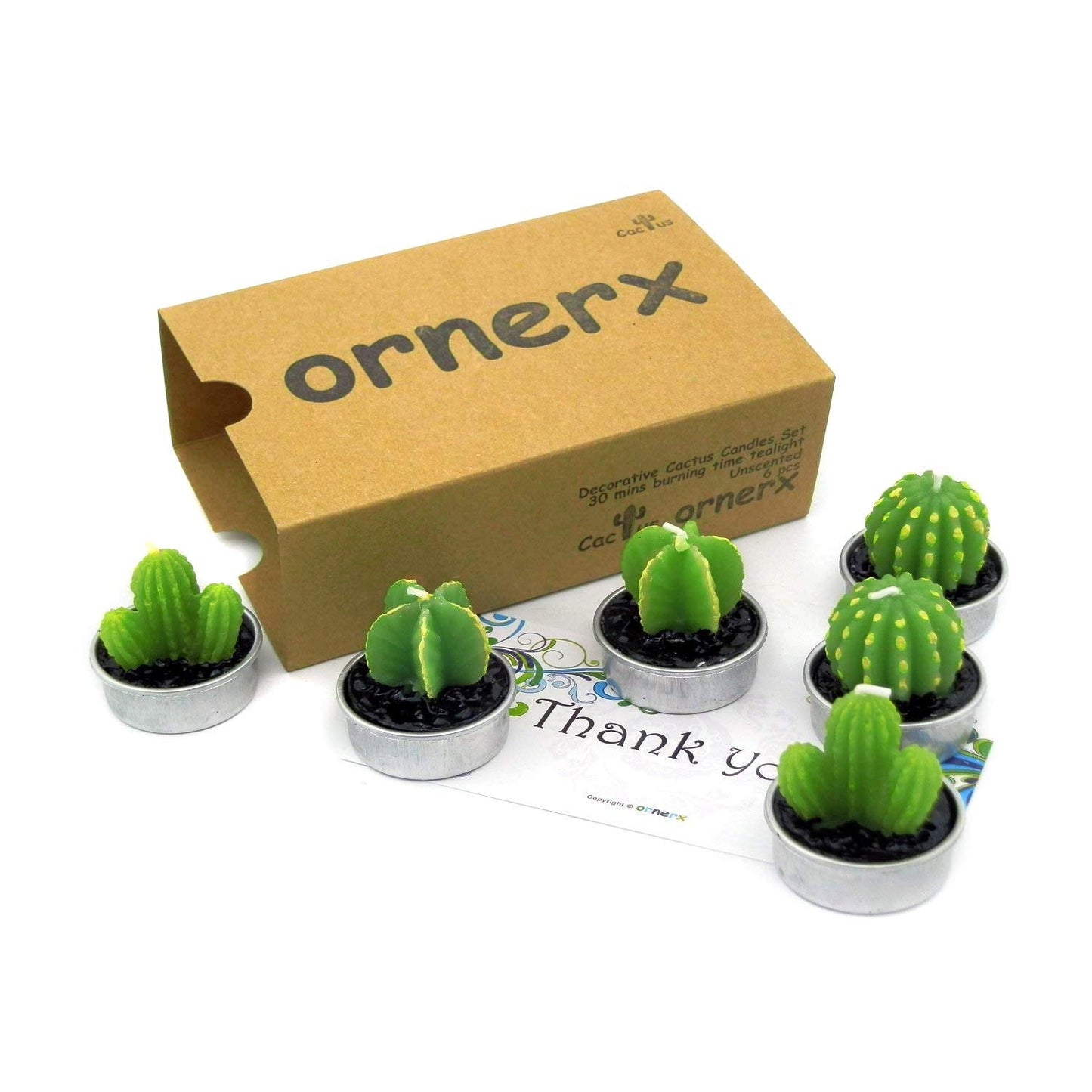 Ornerx 1.5" Cute Cactus TeaLights 6 PCS Succulent Decorative Candles