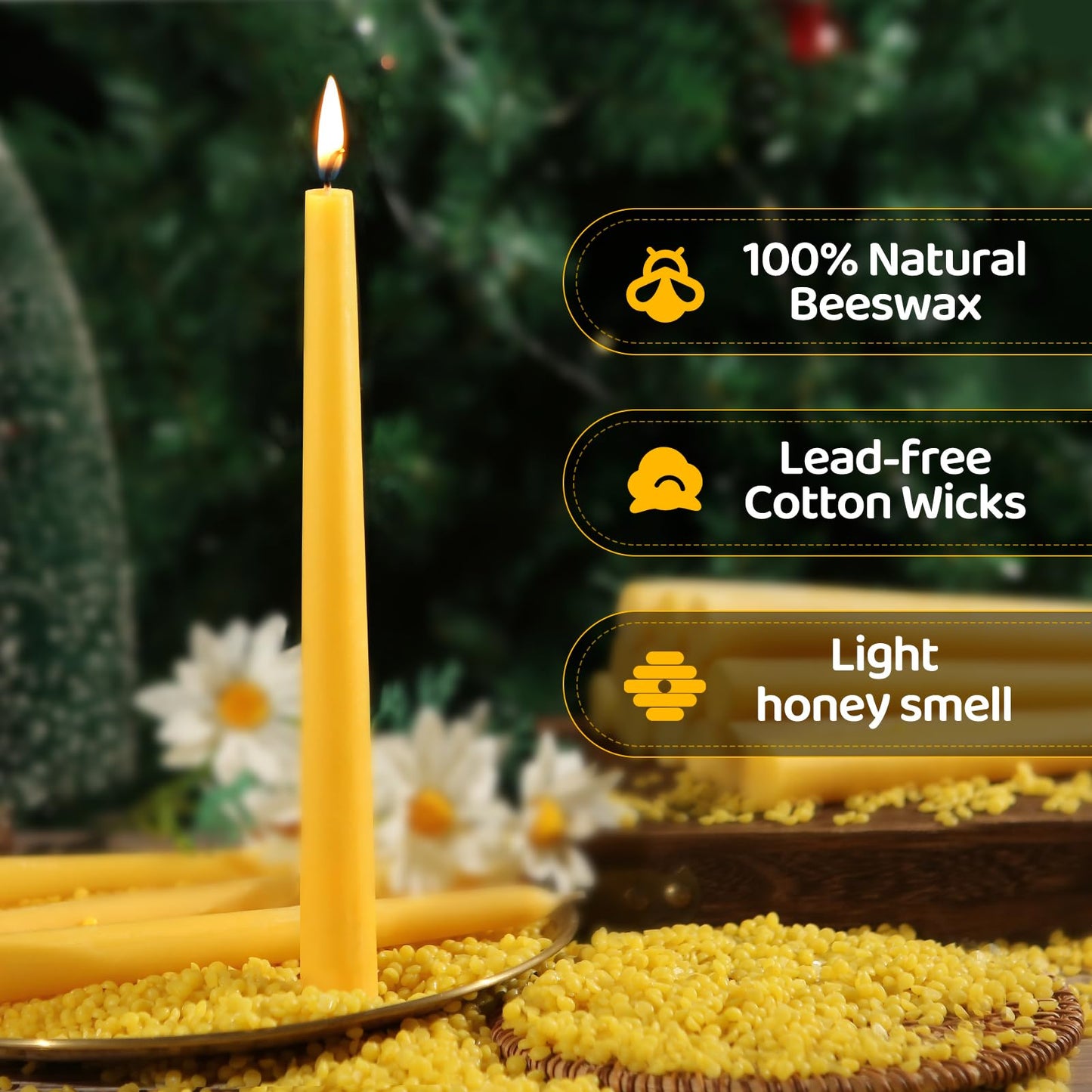 10 in Beeswax Taper Candles,12Pack Dripless Pure Beeswax Candle Sticks,9 Hours Long Burning Natural Bees Wax Candles for Home,Unscented Smokeless Tapered Candlesticks for Dinner