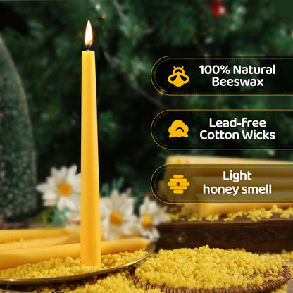 10 in Beeswax Taper Candles,18 Pack Dripless Pure Beeswax Candle Sticks,9-10 Hours Long Burning Natural Bees Wax Candles for Home,Unscented Smokeless Tapered Candlesticks for Dinner