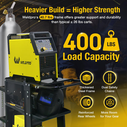 Weldpro 3-Tier Heavy Duty Welding Cart, Welder Cart for MIG/TIG Welder & Plasma Cutter, 400Lbs Capacity Rolling Welding Trolley with 360°Swivel Wheels & Safety Chains