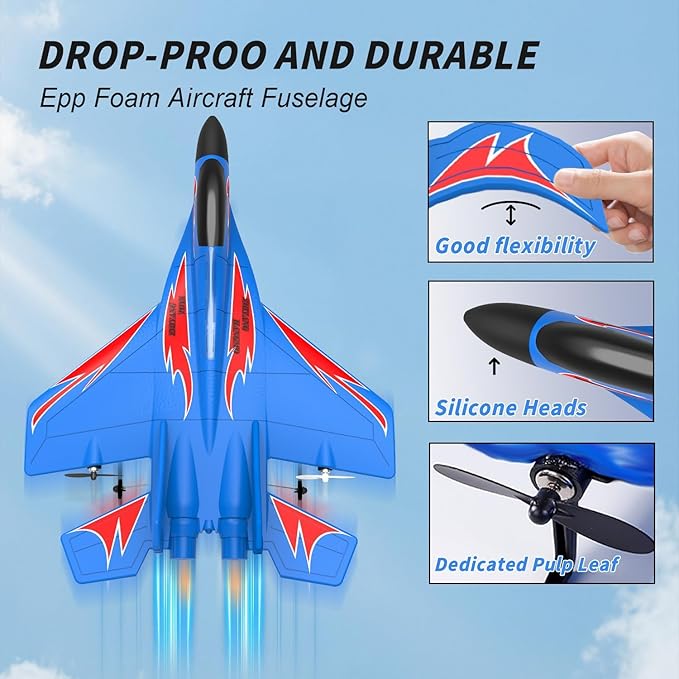 Foam Remote Control Wireless Airplanes RC Planes Remote Control Fighter Toys 2CH 2.4Ghz RC Fighter Jet with Light Hobby Rc Airplanes Easy to Fly for Kids Boys Adults(Black)