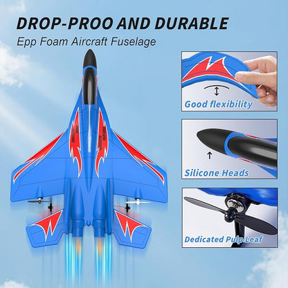 Foam Remote Control Wireless Airplanes RC Planes Remote Control Fighter Toys 2CH 2.4Ghz RC Fighter Jet with Light Hobby Rc Airplanes Easy to Fly for Kids Boys Adults(Black)