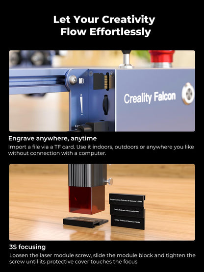 Creality 10W Laser Engraver, Falcon Pro with 3-in-1 Laser for Wood Engraving, 72000mW Efficient Laser Engraving Machine Fit, for Wood, Metal, Paper, Acrylic, Leather, Glass Tumbler Ring, 17" x 16"