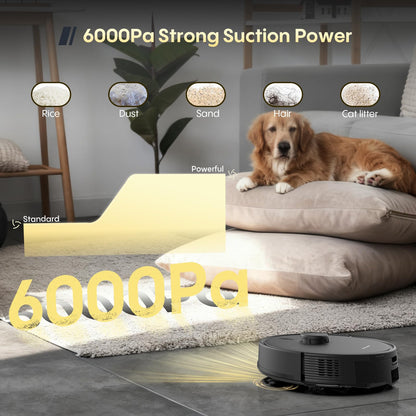 Bagotte Robot Vacuum and Mop with 6000Pa, Robotic Vacuum Self-Emptying with 90 Days Hands-Free,LiDAR Navigation,Fast Home Mapping for Pet, Hard Floors, Carpet