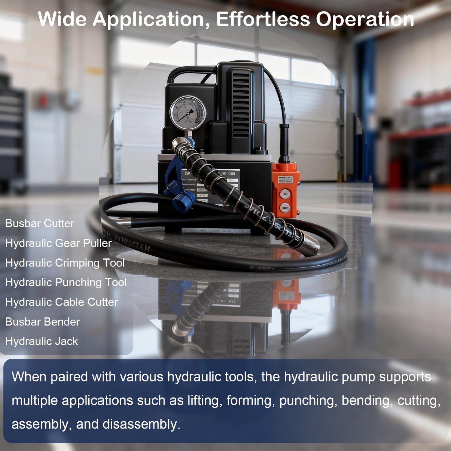 Electric Hydraulic Pump 10152 PSI, 1200W, 110V, with 9.1 ft Oil Pipe 0.92 US Gal Capacity, Single Acting Solenoid Valve, Handheld Switch for Bending, Lifting, Pressing, Punching, Jack (Black)