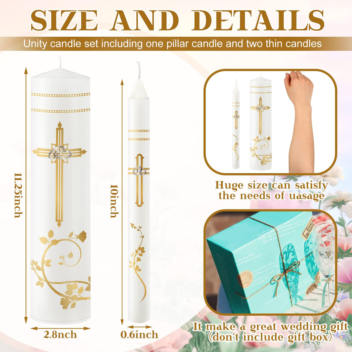 Frienda Unity Candles for Wedding Ceremony Set Wedding Unity Taper Candles Catholic Religious Ceremony Accessories(Retro Style)