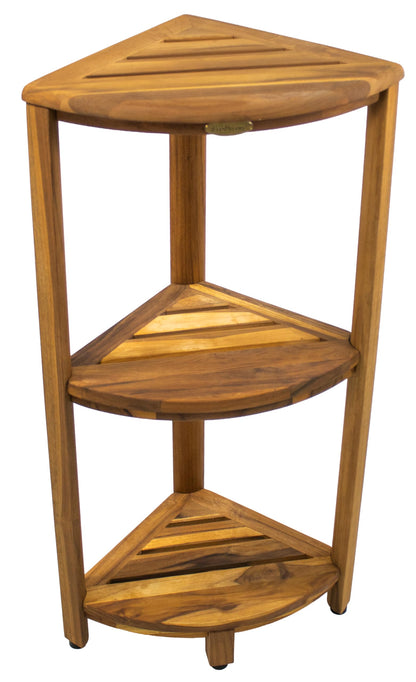 EcoDecors Snazzy Corner Gold 3 Tier Corner Shelf FSC Teak Wood Bathroom Shelf Natural Water Resistant Spa Shower Organizer for Bathroom Sauna Bath Storage 17 x 12 x 32 in