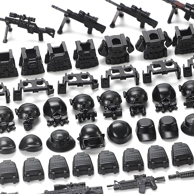SWAT Team Weapons Pack with Shipping Cargo Container Army Equipment Helmet Armor 325Pcs Various of Military Accessories Building Block Toy Compatible with Major Brands Police Soldiers Figures (Black)