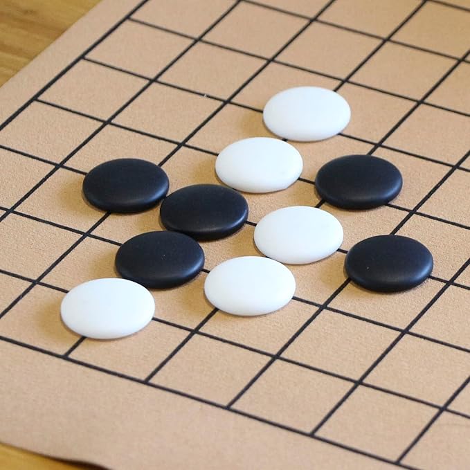 Portable Go Game Set Reversible 19x19 / 13x13 Faux Leather Foldable Game Board with Single Convex Ceramic Stone 361pcs and Plastic Go Bowls 2 Players Board Game