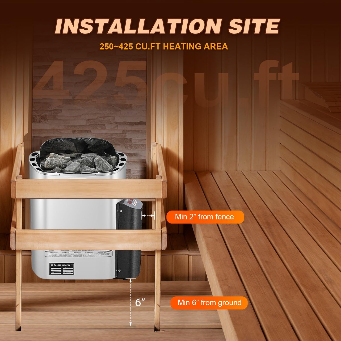 Mxmoonant Sauna Heater, 6KW 220V Electric Sauna Heaters Digital Control Sauna Stove Dry Steam Sauna Bath for Home Hotel Spa Max. 300 Cu.ft with Sauna Hygrothermograph