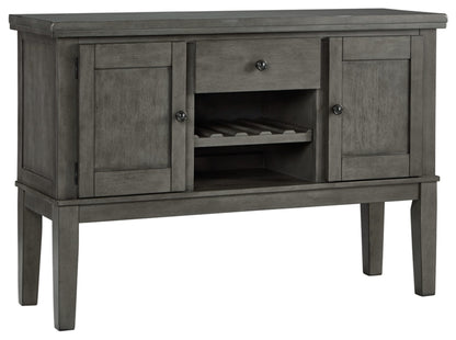 Signature Design by Ashley Hallanden Dining Room Server with Wine Rack, 2 Cabinets with Removable/Adjustable Center Shelf, Drawer, Wood with Acacia Veneer, 38.25" High, Weathered Gray