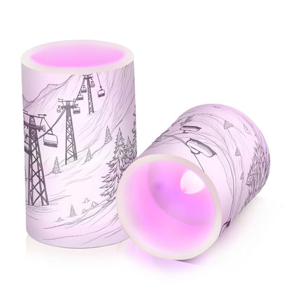 ALAZA Mountain Ski Lift Sketch Flickering Flameless Candles Battery Operated with Remote Timer,Tea Light Candles LED Pillar Votive Candles Set of 2 for Outdoor Indoor Decorations