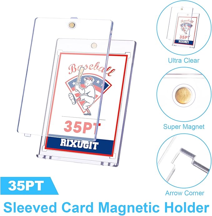 25-Pack Sleeved Card Magnetic Holders - 35pt Magnetic Card Case Fits Sleeved Card First One Touch Card Holder Inner Size 2.63″×3.70″ Clear Hard Case for Trading Cards Sports Card Games Cards ﻿