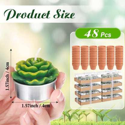 Shihanee 48 Pcs Bulk Succulent Candles Decorative Cactus Tealight Candles Handmade Mini Terracotta Clay Holders House Warming Wedding Baby Shower Spa Mexican Coworkers Teacher Birthday Gifts(Red)