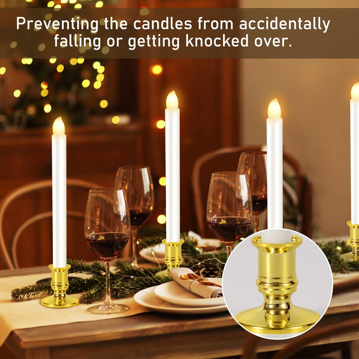 Qmioti 8 Pack Christmas Window Candles, Battery Operated Window Candles with Timer Remote, LED Window Candle with Candle Holders Suction Cupsfor Christmas Decorations, Gold