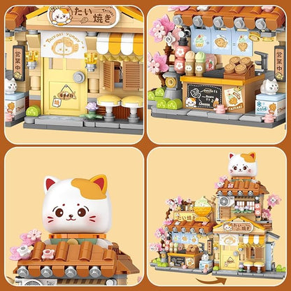 Lucky Cat Building SetOpenable Taiyaki Shop 923PCS Mini Brick Building Toy for Boys Girls Age 8+