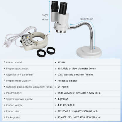 faruijie Dental Microscope with LED Light - Stereomicroscopes 360 Revolve 8X Magnification Binocular Stereo Microscope Dental Binocular Microscope for Electronics Repair with 8W Fluorescent Ring Light