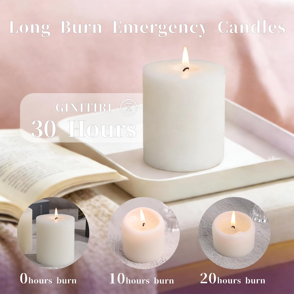 Ivory Rustic Textured Soy Pillar Candles, 2.8x3 in Natural Unscented Soy Wax Candles, 180 H Burn Time, Non-Toxic, 6 Pack Smokeless Dripless Hand-Poured Pillar Candle for Dinner, Wedding, Home