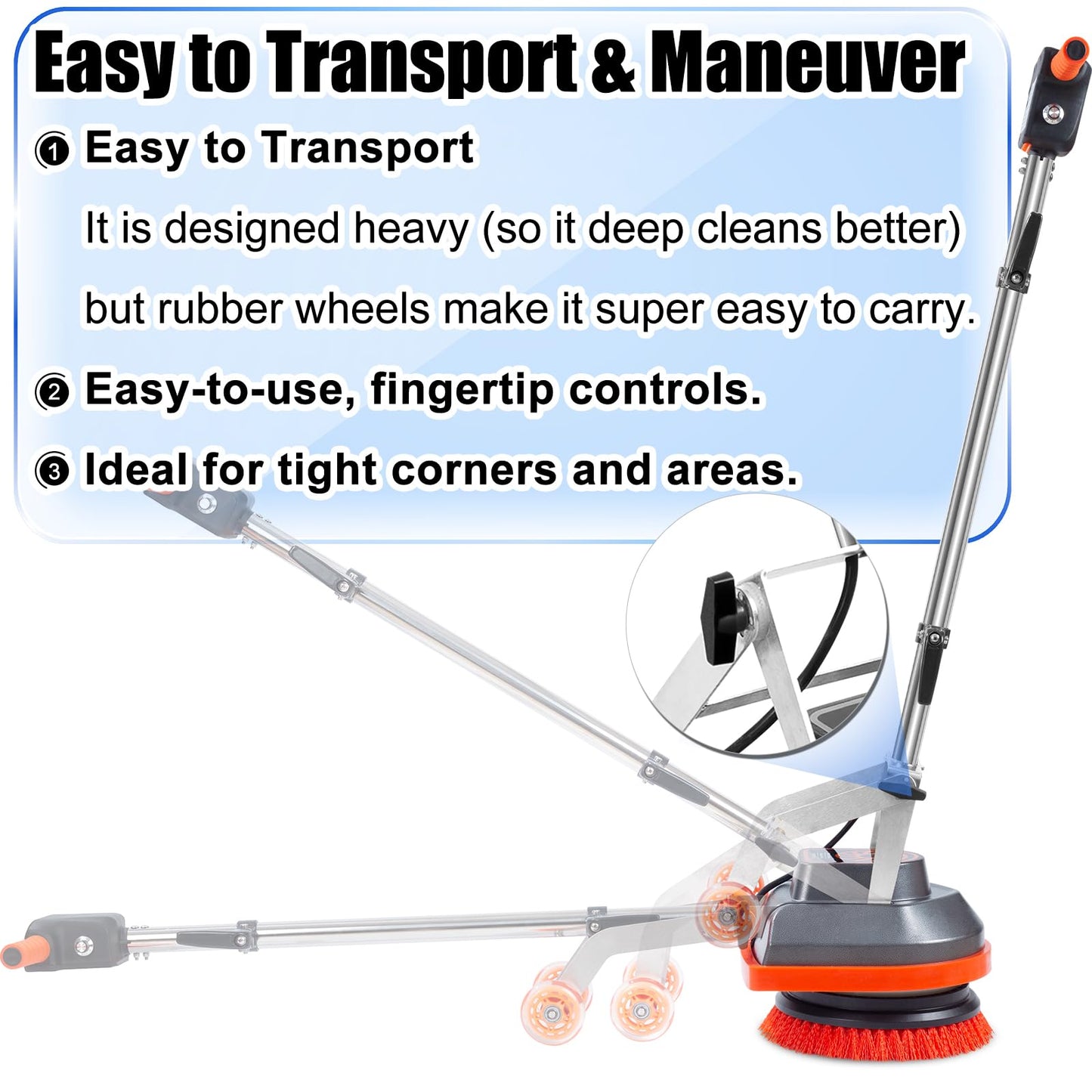 HHQ Commercial Floor Scrubber Machine with Brushes and Pads, Heavy Duty Floor Cleaner Polisher and Buffer- Deep Cleaning Tile and Grout, Hardwood Floors and Carpets without Getting on Hands and Knees