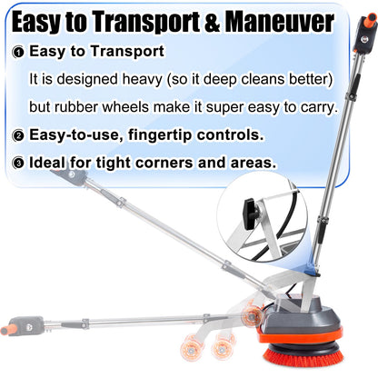 HHQ Commercial Floor Scrubber Machine with Brushes and Pads, Heavy Duty Floor Cleaner Polisher and Buffer- Deep Cleaning Tile and Grout, Hardwood Floors and Carpets without Getting on Hands and Knees