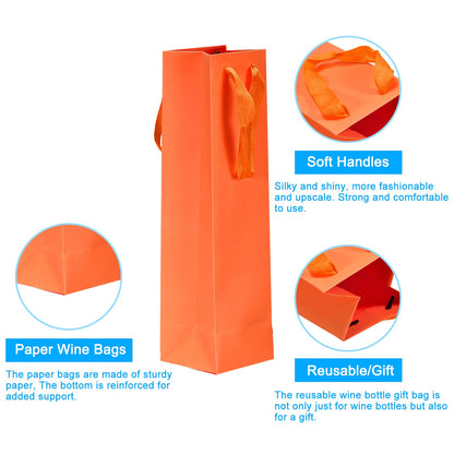 UXCell Orange 4x4x14 Paper Wine Tote Bags - 24pcs with Handles for Wedding, Birthday, Christmas Parties