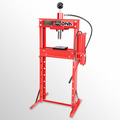 DNA Motoring 30 Ton Air Hydraulic Shop Press with Plates, H-Frame Garage Floor Press, 30T / 66139lbs, Adjustable Working Table Height, TOOLS-00292, Red