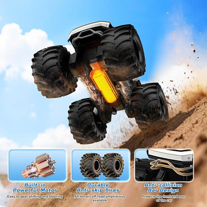 Amphibious Remote Control Car 1:18 Monster Truck Toys for Boys RC Cars 2.4 GHz Waterproof RC Trucks 4WD All Terrain Off-Road Pickup Kids Christmas Birthday Gifts Present Boys Girls Toys Ages 6+