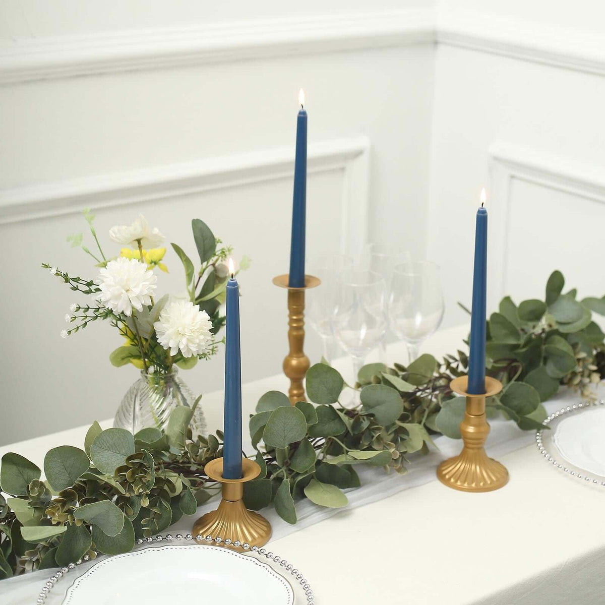 Tableclothsfactory 10" Tall Premium Quality Dripless Unscented Navy Blue Taper Candles Wedding Dinner Candles for Wedding Decoration Set of 12