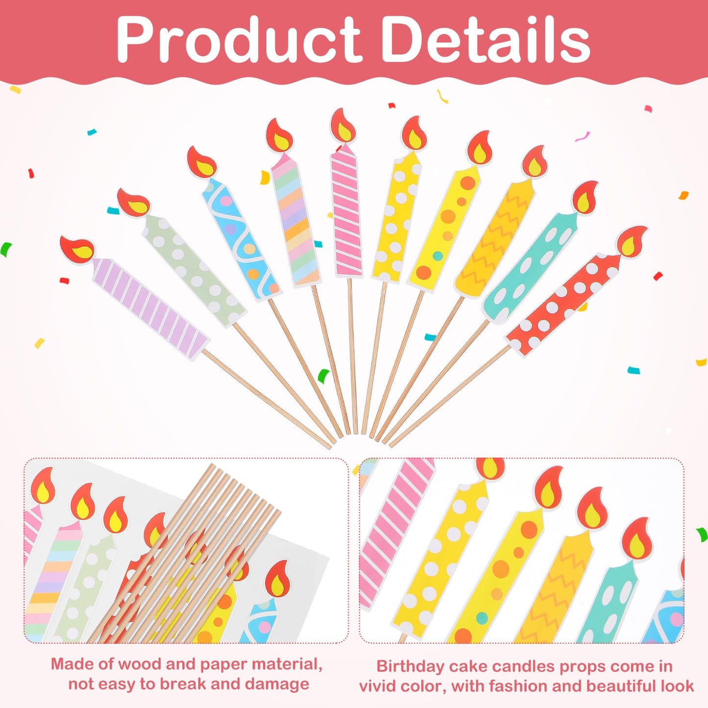Veemoon 40pcs Birthday Cake Paper Candles Decoration Happy Birthday Cake Diy Topper Accessories Cupcake Flameless Candles Decor for Weeding Anniversary Birhday Festival Party Celebration
