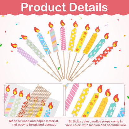 Veemoon 40pcs Birthday Cake Paper Candles Decoration Happy Birthday Cake Diy Topper Accessories Cupcake Flameless Candles Decor for Weeding Anniversary Birhday Festival Party Celebration