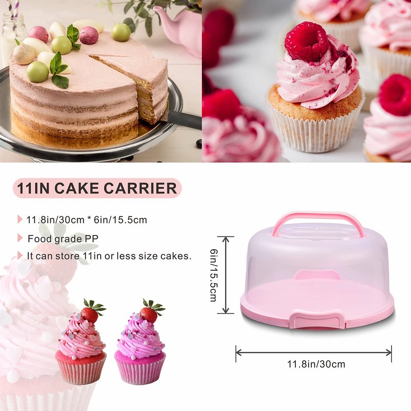 SETLUX 10in Plastic Cake Carrier with Handle, Round Cake Holder with Lid Pink Cake Container for 6in/8in/10in Cake(white)