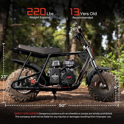 FRP GMB100 Performance 99CC 4-Stroke Mini Dirt Bike - Upgraded Hydraulic Brakes &amp Front Suspension Fork 28MPH Off-Road Mini Bike with LED Headlight Anti-Slip Seat Supports 220LBS (Black)