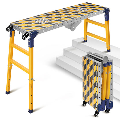 Versatile Portable Steel Work Bench with 4 Wheels, 55'' × 14.2'' Foldable Welding Table with Height Adjustment, Heavy Duty Steel Construction Galvanized Tabletop Workbench with 1102 LBS