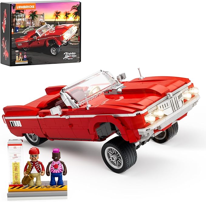 Low Rider Big Red Car Building Bricks Set - Street Fusion Vehicle Engineering Lighting Model Modular Collection Kit 969 Pcs for Adults &amp Teens &amp Car Lovers