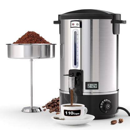 Nalison Commercial Coffee Urn, 110-Cup 16L Fast Brew Stainless Steel Hot Beverage Dispenser with Thermometer-Electric Hot Water Urn for Wedding, Party, Catering Events with Easy Cleaning(Double Wall)