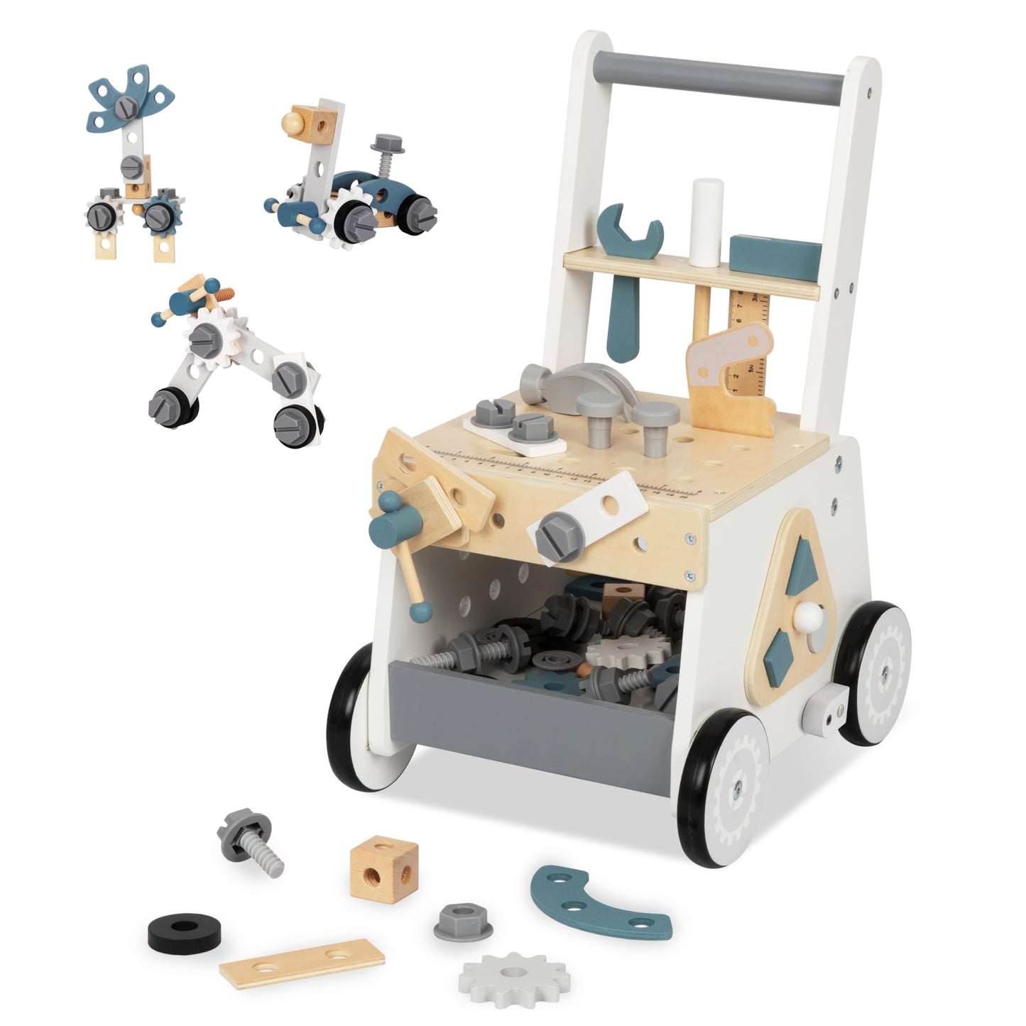 Wooden Baby Push Walker for Toddlers - Multifunctional Montessori Tool Bench Baby Walking Toy with Educational Activities, Ideal for Boys and Girls Aged 3 Years