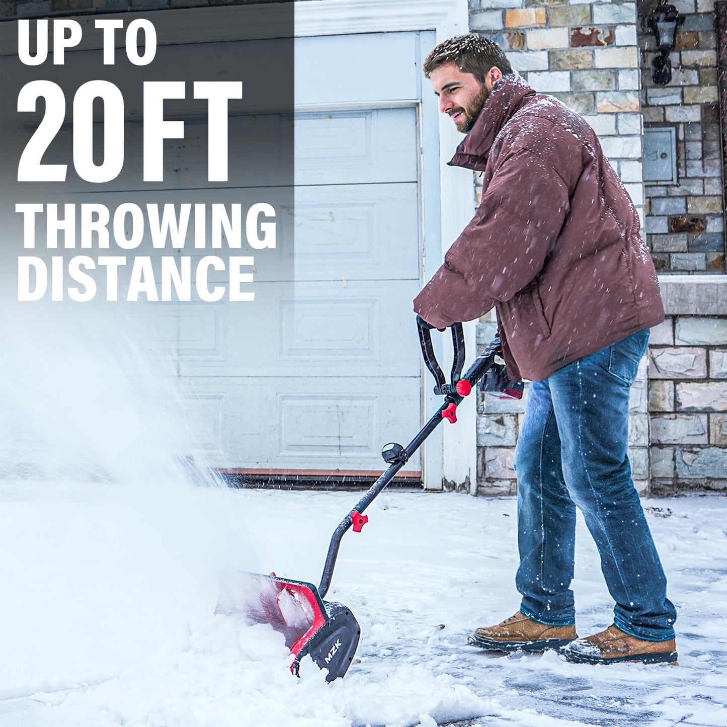MZK Cordless Snow Shovel, 20V 13-Inch Battery Powered Snow Thrower, Battery Snow Blower with Directional Plate & Adjustable Front Handle(4.0Ah Li-ion Battery & Fast Charger Included)