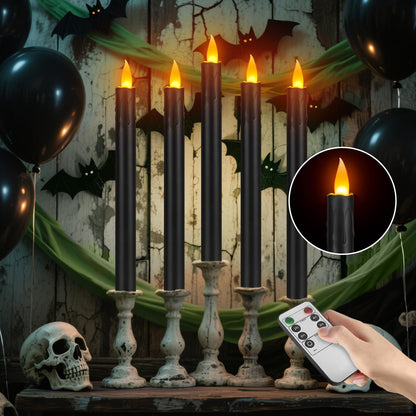 wemarry 24 Pcs Black Flameless Taper Candles with Remote, 10" Black Battery Operated Led Candlesticks with Flickering 3D Flame, Fake Taper Candles for Halloween Anniversaries Dinner Home Décor