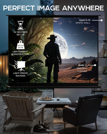 PropVue Projector Screen with Stand 120 inch - Indoor and Outdoor Projection Screen for Movie or Office Presentation - 4:3 HD Premium Wrinkle-Free Tripod Screen