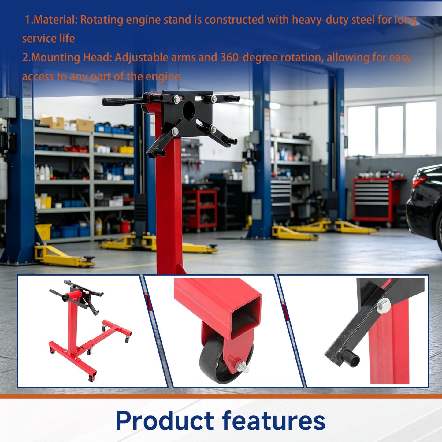 GXYWADY 1500lbs Red Torin Steel Rotating Engine Stand with 360 Degree Adjustable Rotating Head and Folding Frame 3/4 Ton (1,500 lb) Capacity